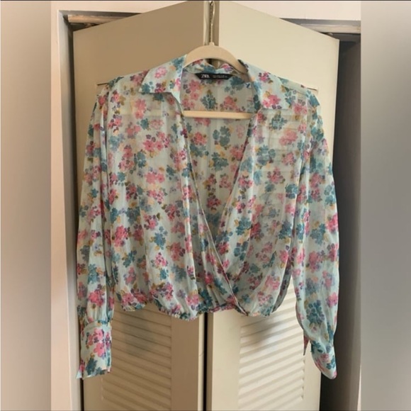 Zara Tops - Zara Floral Blouse - Pink and Blue